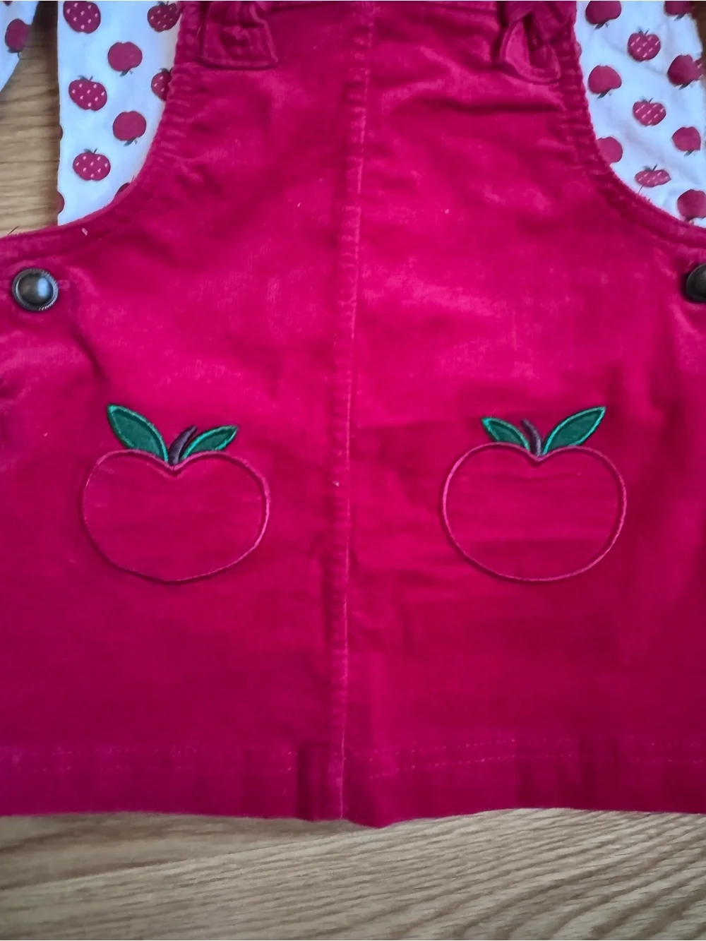 Isaac Mizrahi Red Corduroy Apple Pinafore with Matching Top